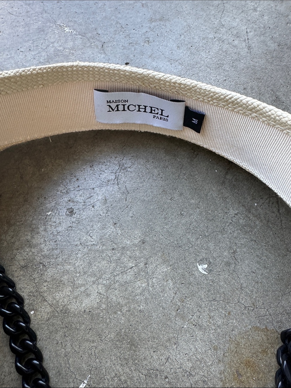 Maison Michel Cream Straw Visor with Black Chain Trim - Picture 2 of 3